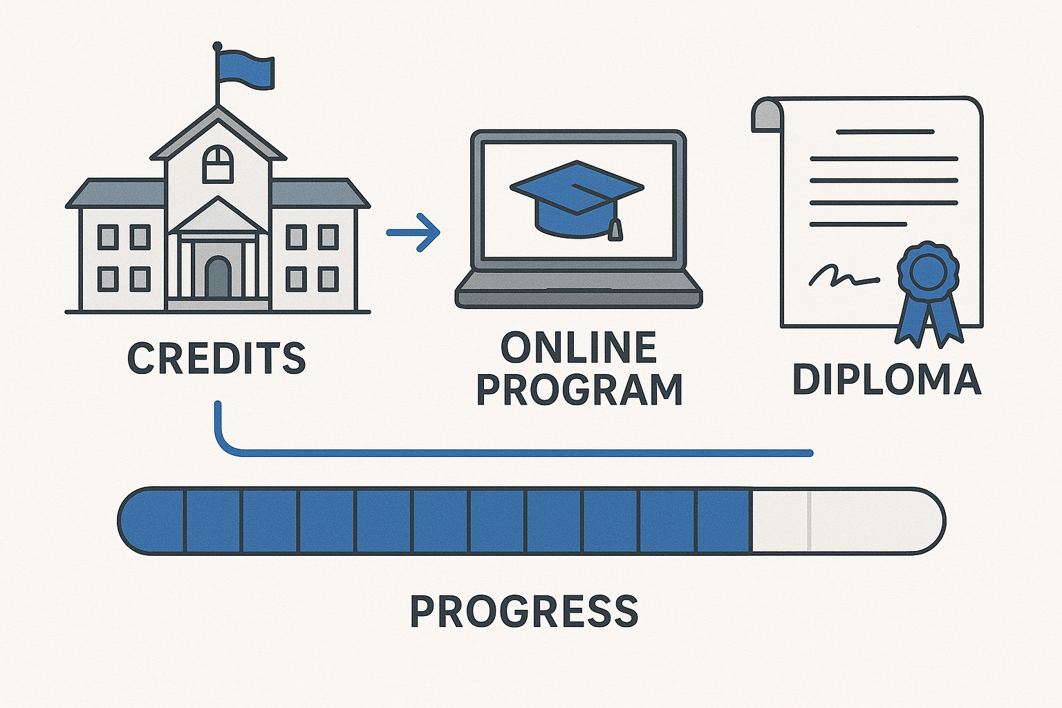 Workflow for credit transfer to online program filling diploma progress bar