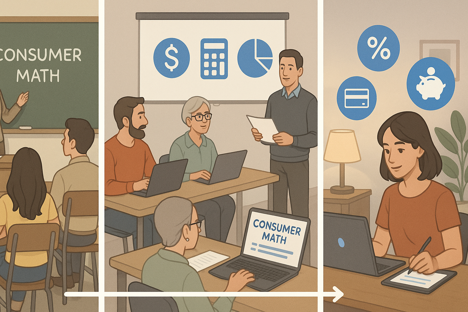Timeline showing evolution of consumer math education